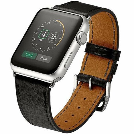 Curea iUni compatibila cu Apple Watch 1/2/3/4/5/6/7, 40mm, Single Tour, Piele, Negru