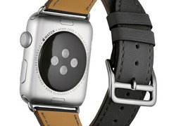 Curea iUni compatibila cu Apple Watch 1/2/3/4/5/6/7, 44mm, Single Tour, Piele, Negru